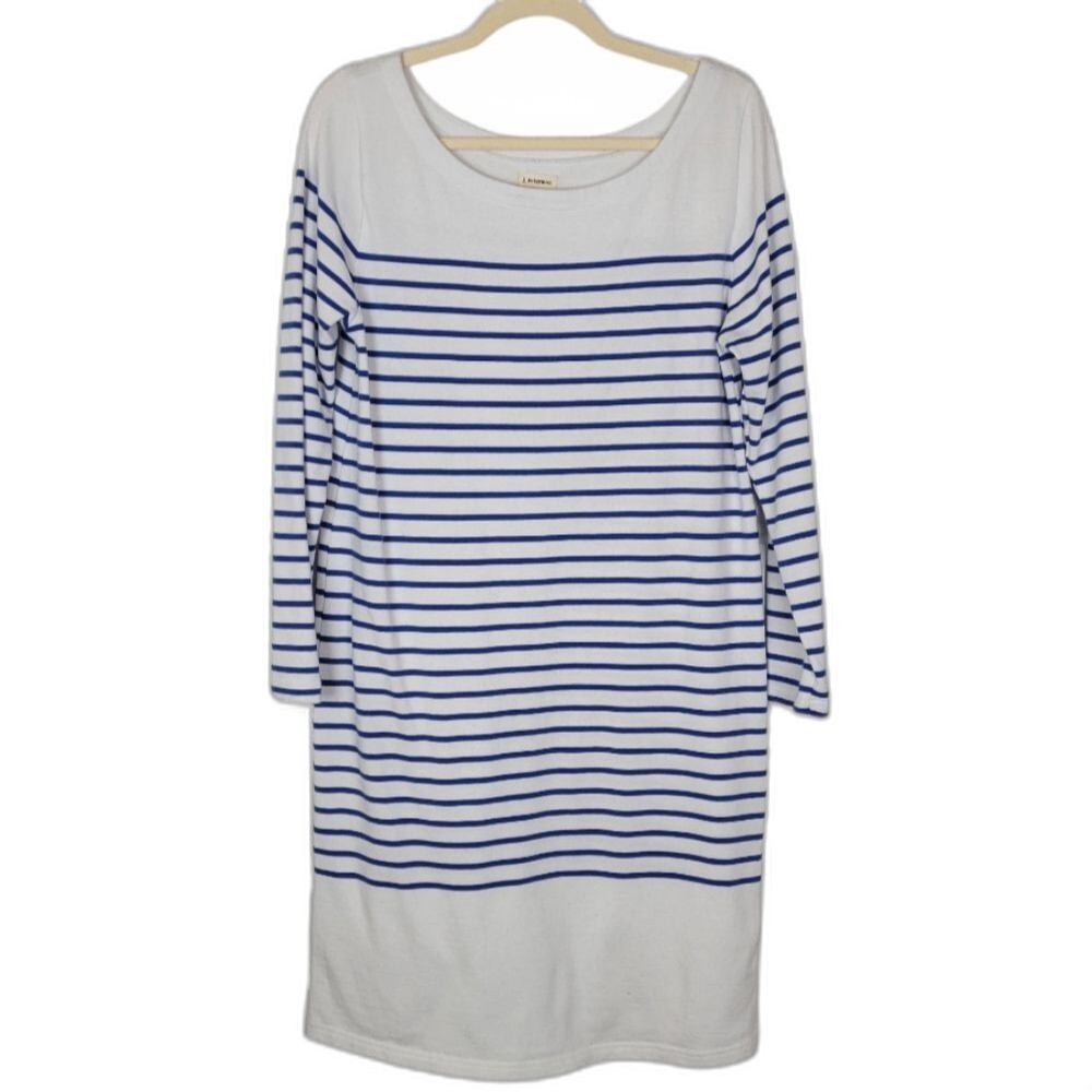J. Peterman blue and white striped long sleeve dress size Medium
